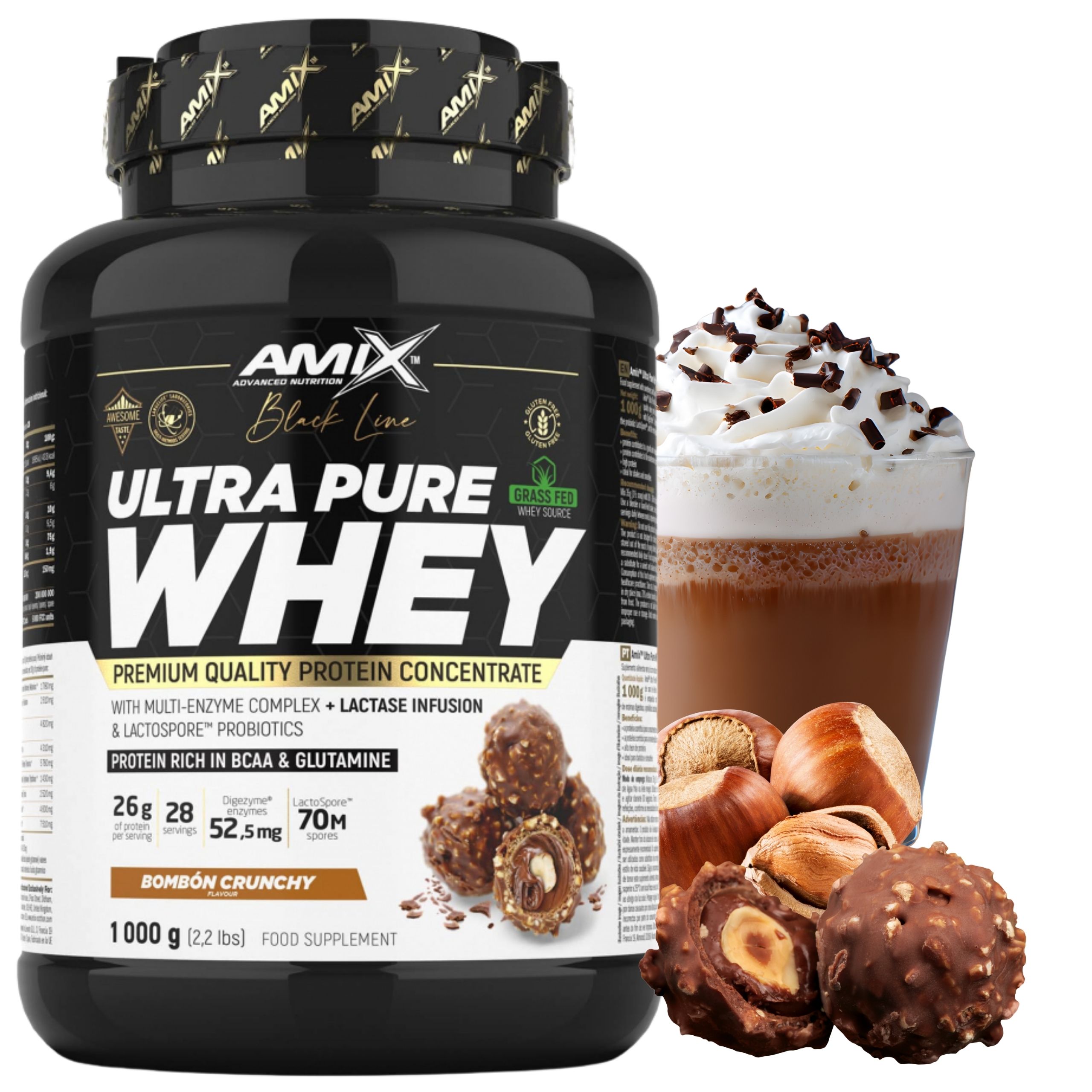 Wpc protein Amix Pure Whey Syrovátkový Koncentrát Čokoládovo-oříškový 1 kg