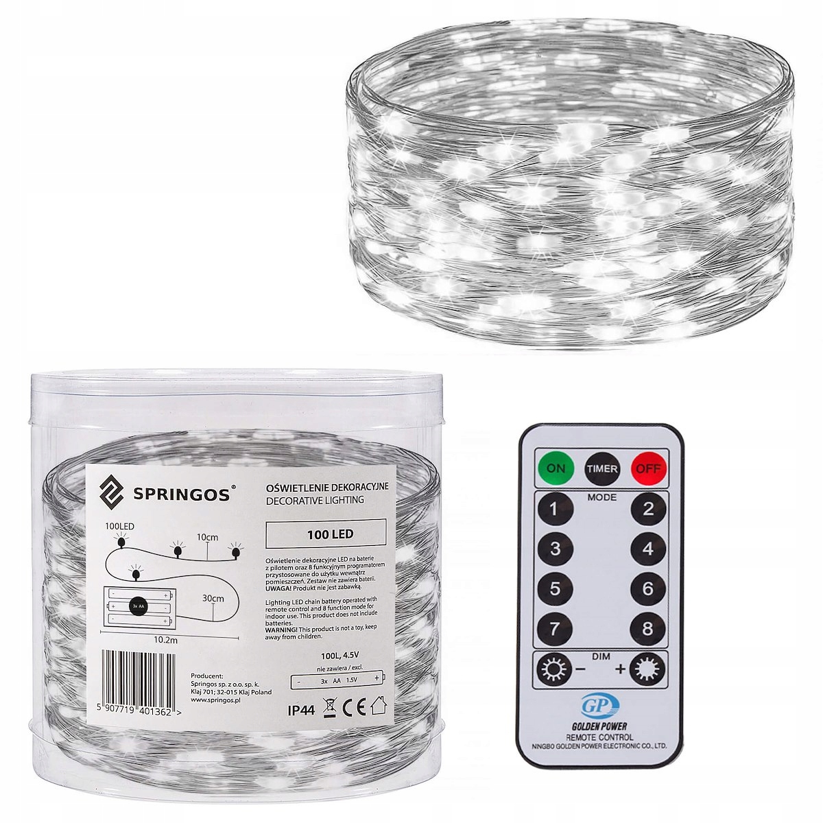 

Druciki Lampki Choinkowe 100LED Zimny Biały +pilot