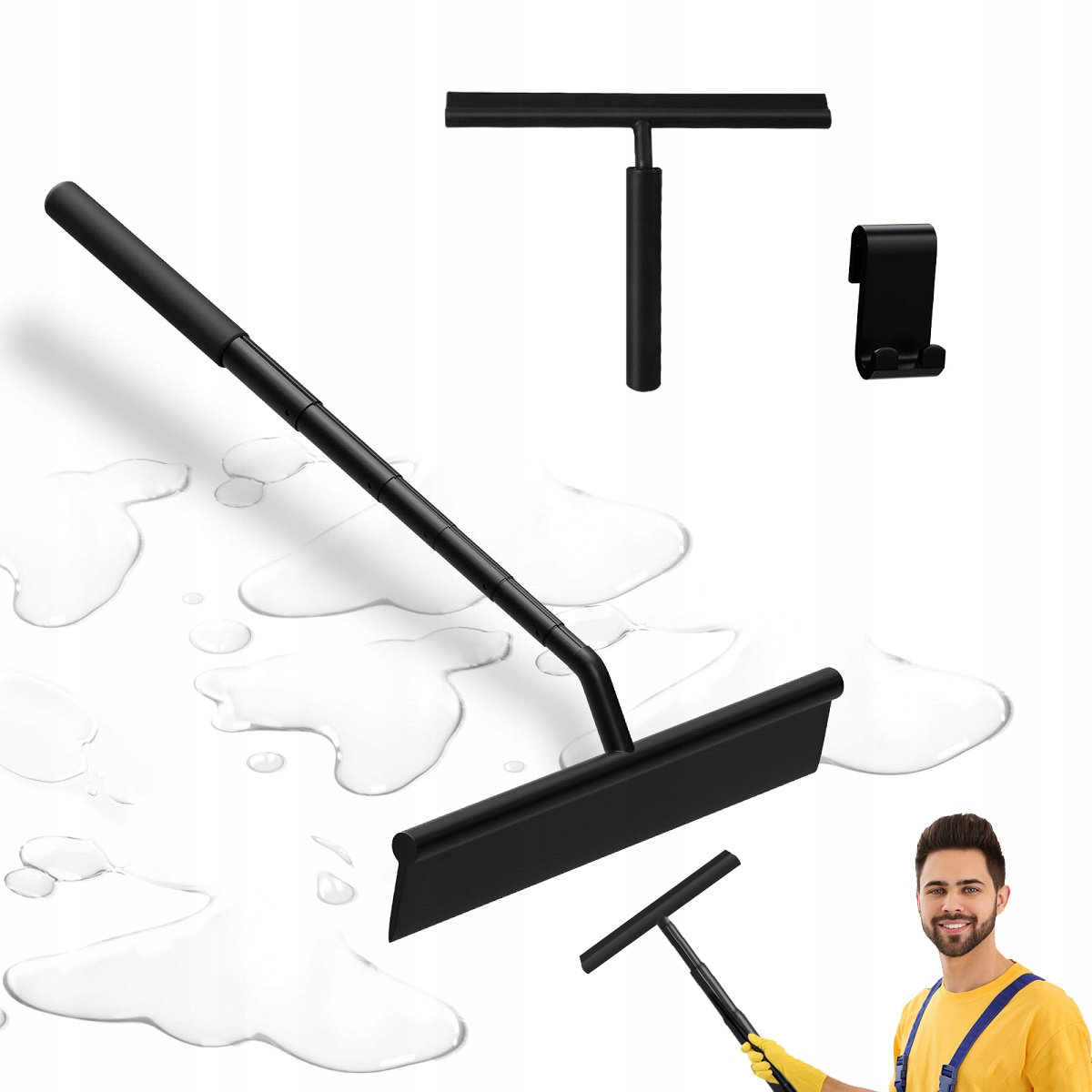 Levně Stěrka Na Sprchové Okno S Dlouhou Teleskopickou Rukojetí, 23.5-97 CM, Černá