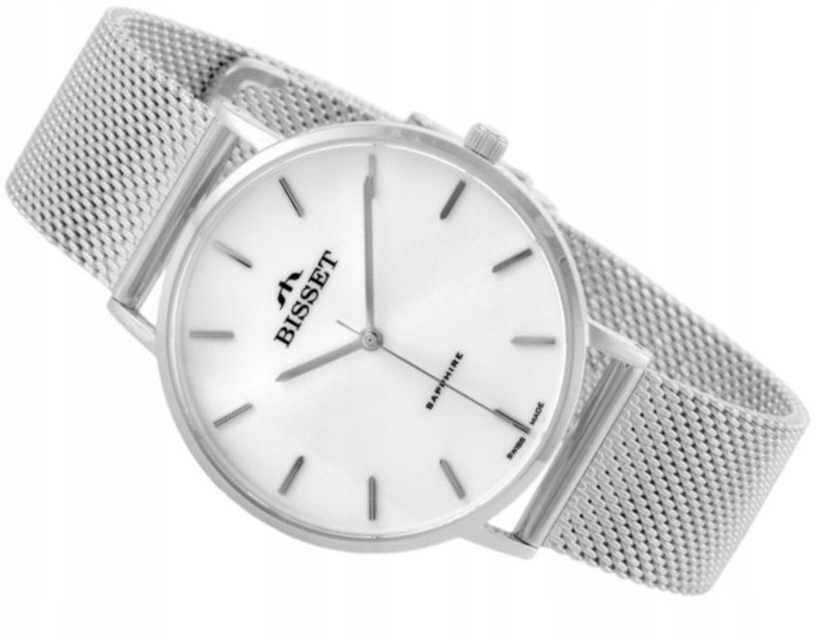 Stříbrné Švýcarské Hodinky Bisset BSBF33SISX03BX Sapphire Dámské Mesh +box