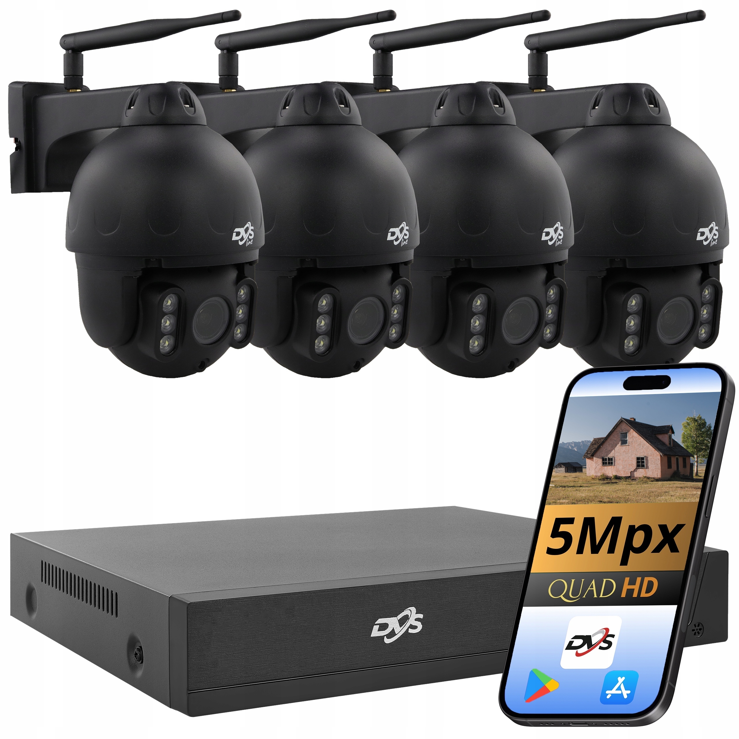 Sada 4 Wifi Kamer Otočné Bezdrátové Kamery Černé 5Mpx Monitorování