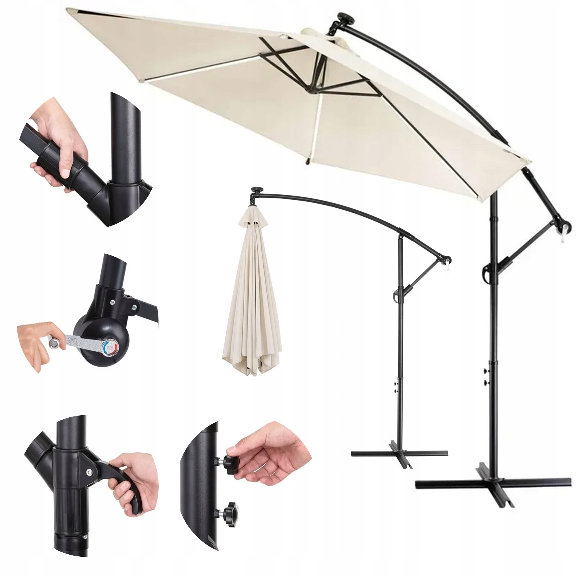 Zahradní Slunečník Velký Skládací Pevný S Boční Nohou 3 m