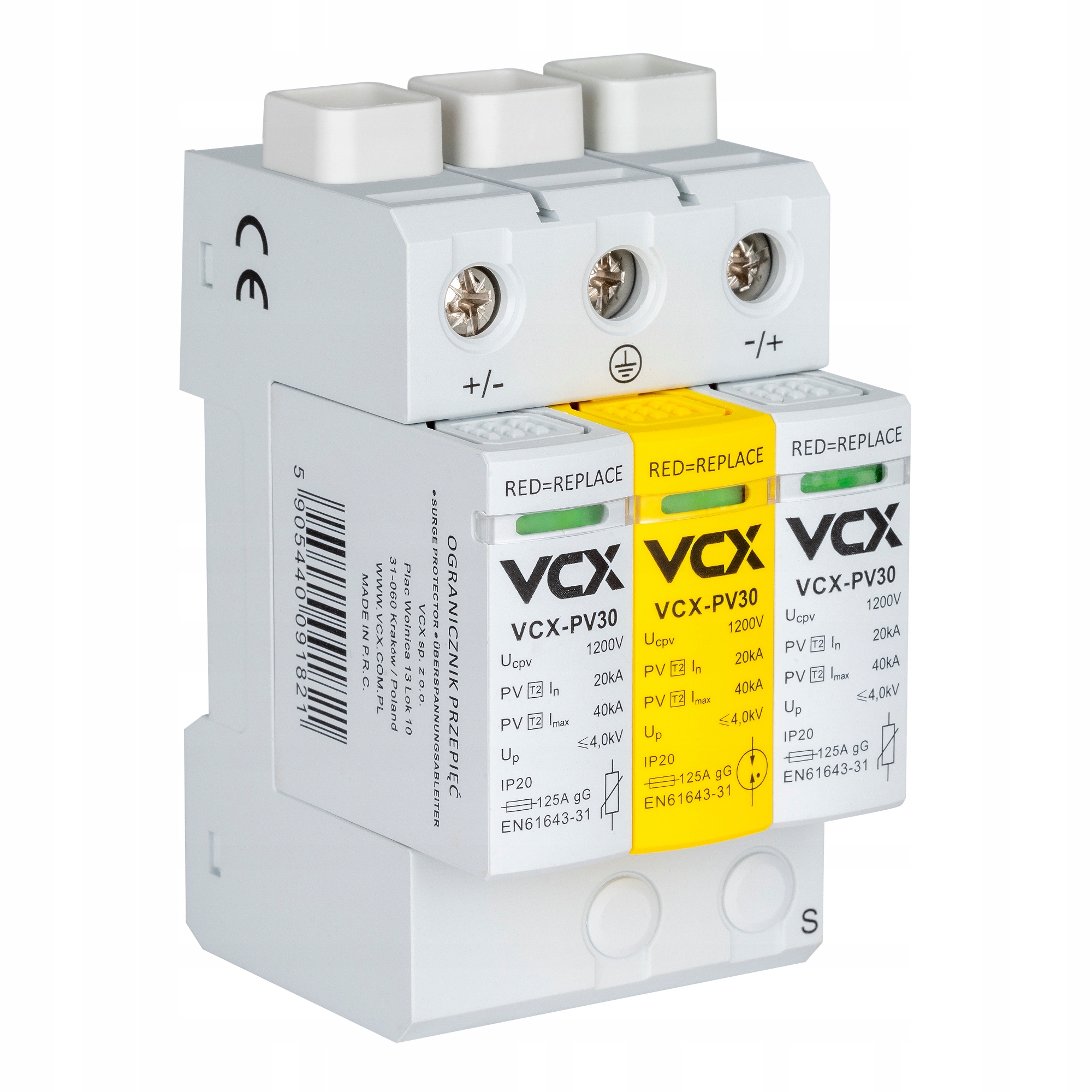 Omezovač Přepětí T2 C 3P DC 1200V PV30 Fotovoltaický Chránič VCX