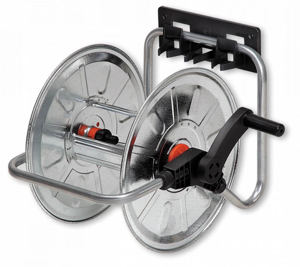 Nástěnný Bubínek Přenosný Věšák Na Zahradní Hadici Navíječ Ocelový Bradas 50 M