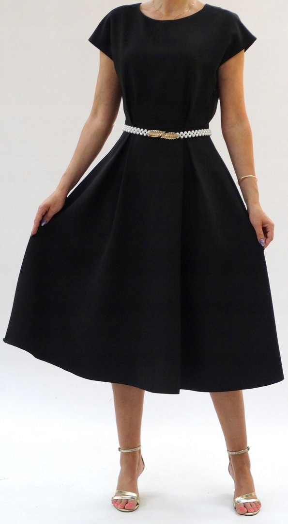 WIZYTOWA SUKIENKA MIDI GLAMOUR- CZARNA R.44 (34-54 Dekolt okrągły