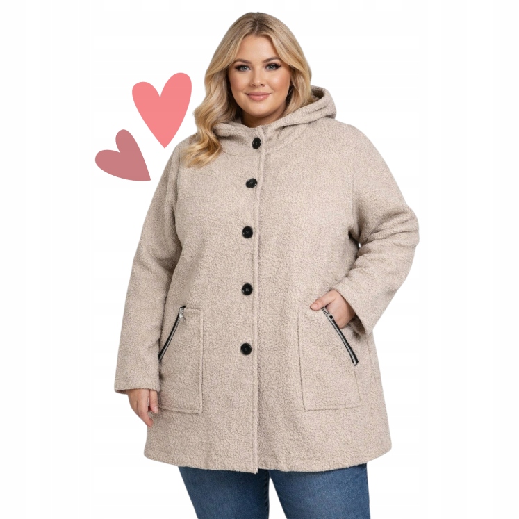 Dámský kabát Bukla s kapucí teplá bunda knoflíky viskóza 58 60 9XL 10XL