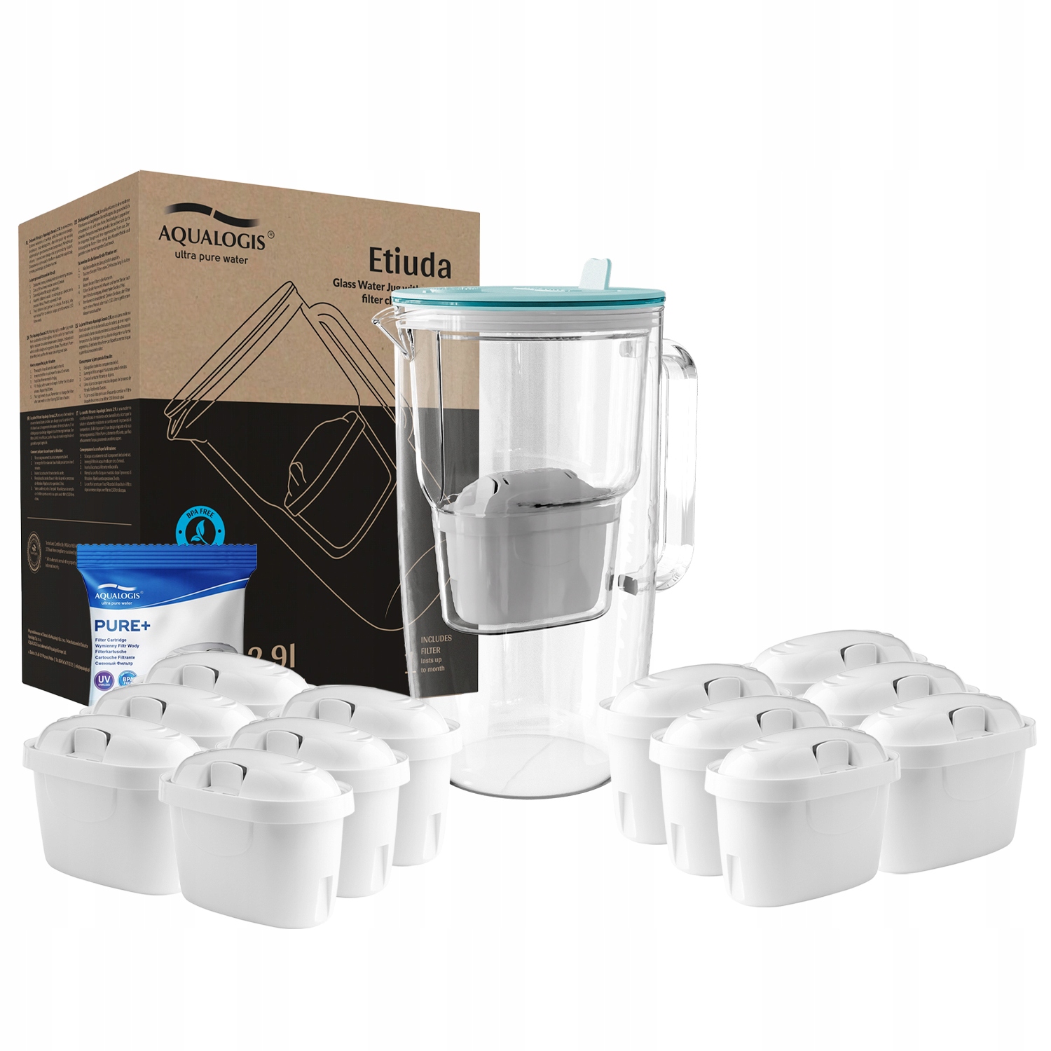Filtrační konvice Aqualogis Etiuda 2,9 l modrá 12 náplní