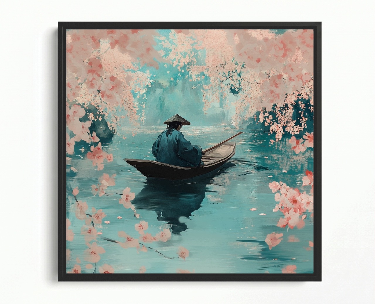 Obraz Rám Americký Box Asie Japonsko Višeň Květiny Loď Voda Odraz 60x60