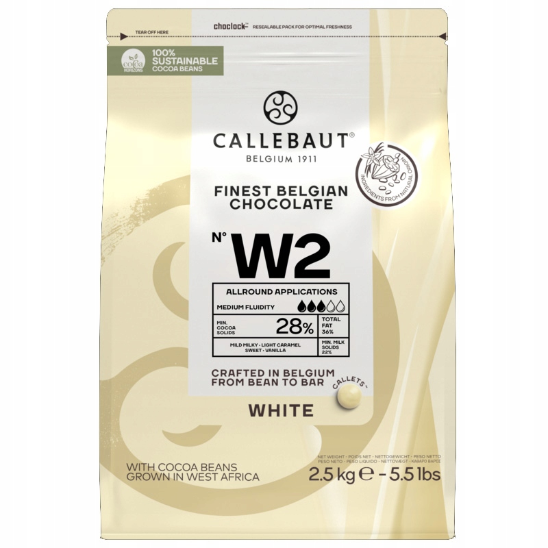 Czekolada biała w kaletkach Callebaut W2 dropsy 2,5 kg