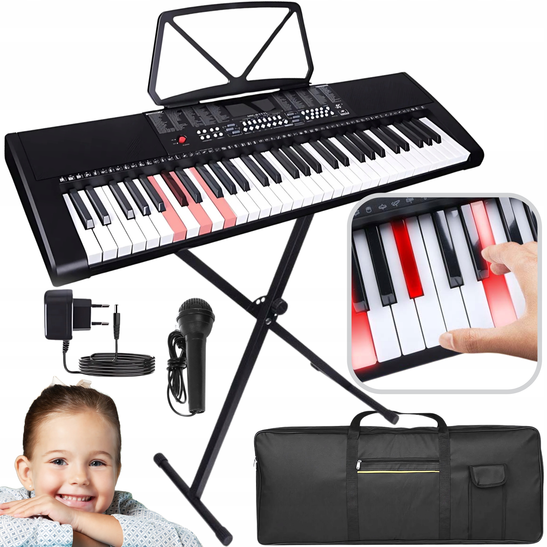 Velké Varhany Klávesy Piano Podsvícené Klávesy Led 61KL Pevný Obal