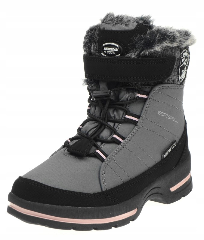Buty Zimowe Śniegowce Dziecięce American Club Suwak na Rzep SN40 Grey 30