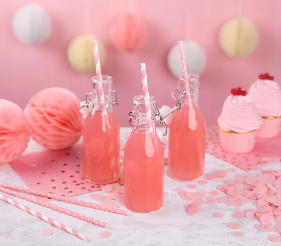 SŁOMKI BIAŁE W RÓŻOWE PASKI URODZINOWE 10 SZT Materiał papier