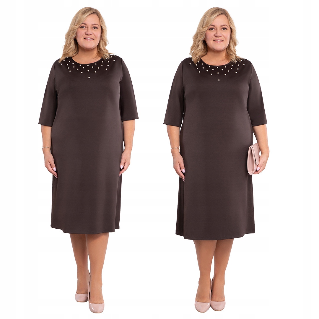 Hnědé šaty s perlami plus size velikost 48/50