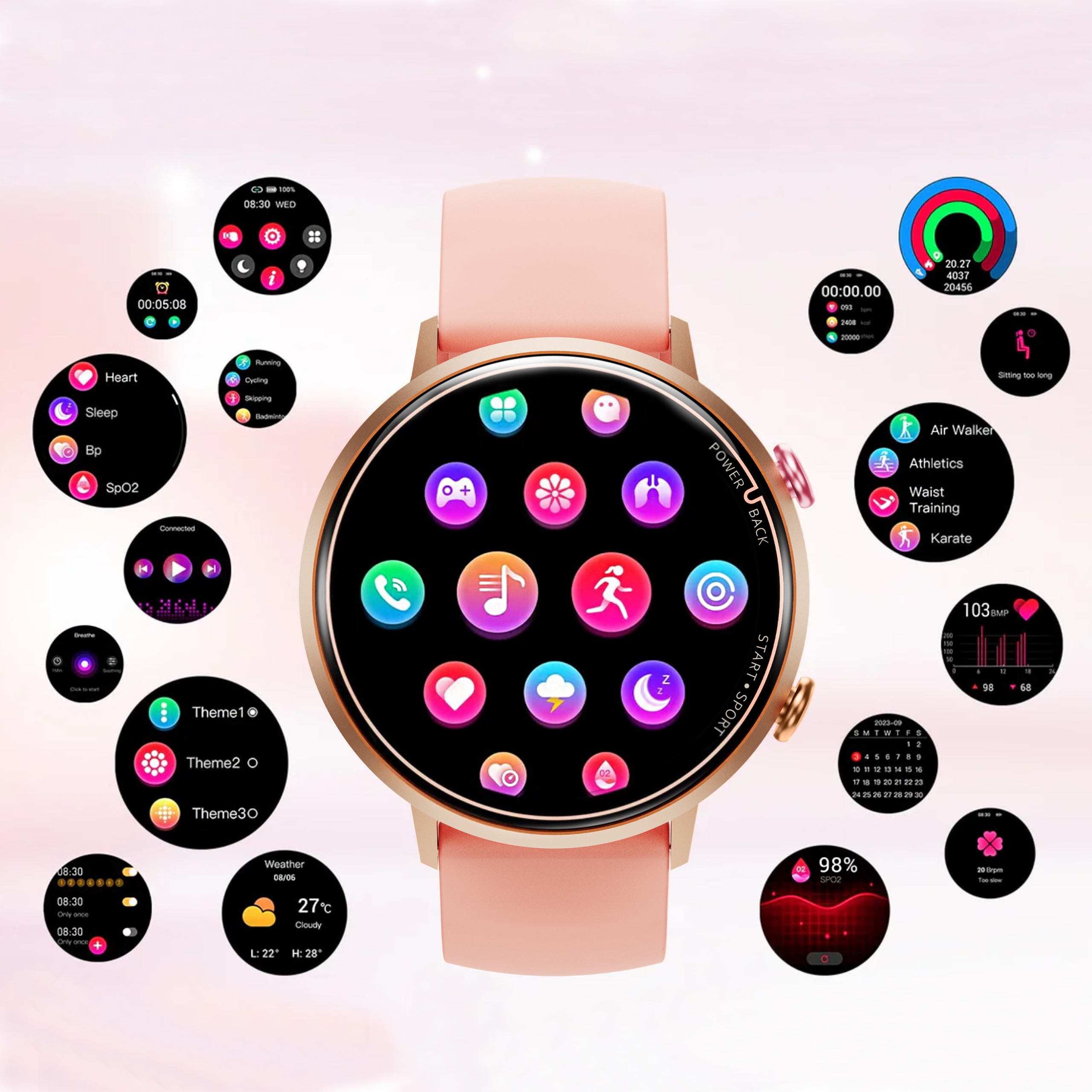 SMARTWATCH DAMSKI WODOODPORNY 5ATM DO PŁYWANIA AMOLED SMS POMIARY SPORT PL Marka Inna