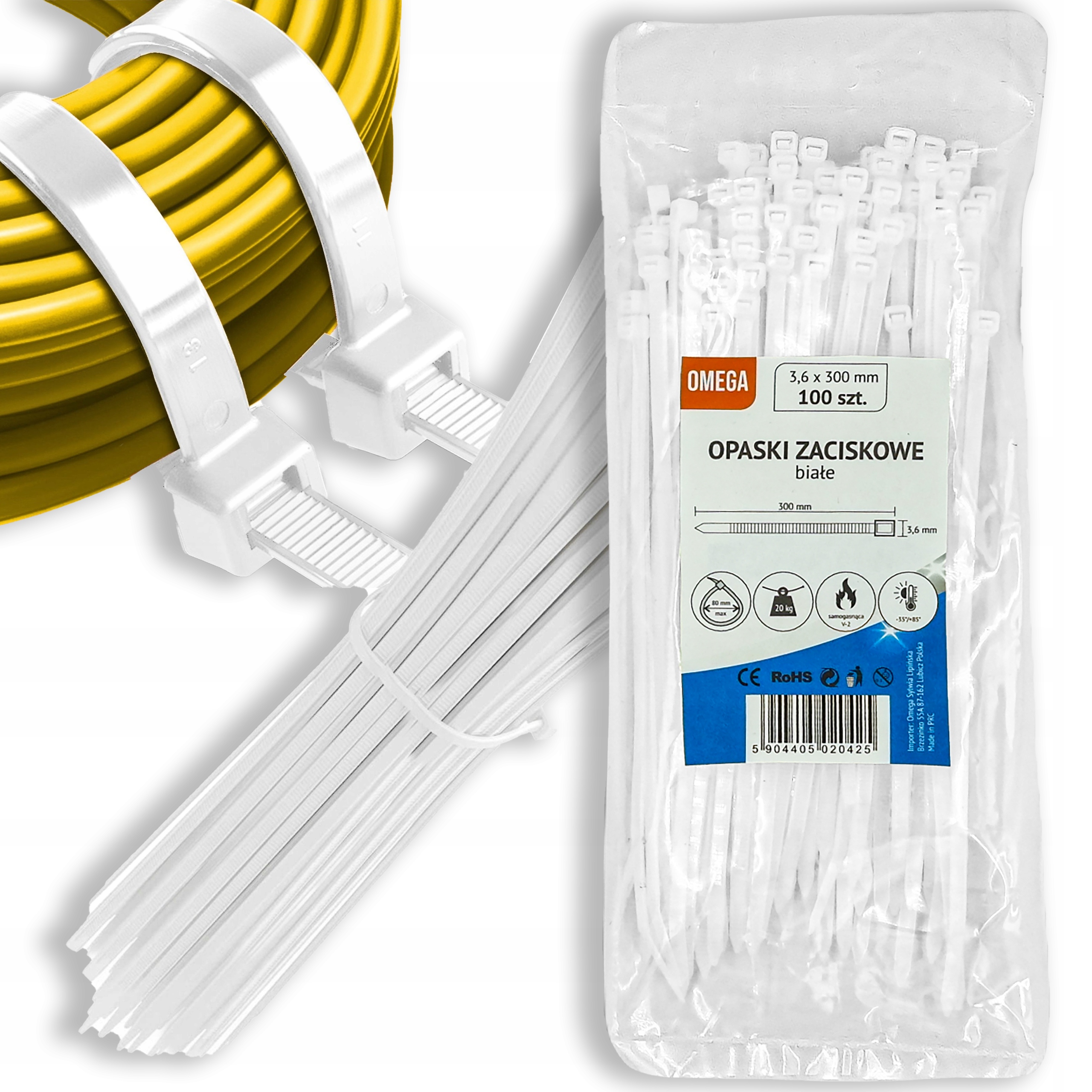 OPASKI TRYTKI ZACISKOWE KABLOWE BIAŁE 3,6X300