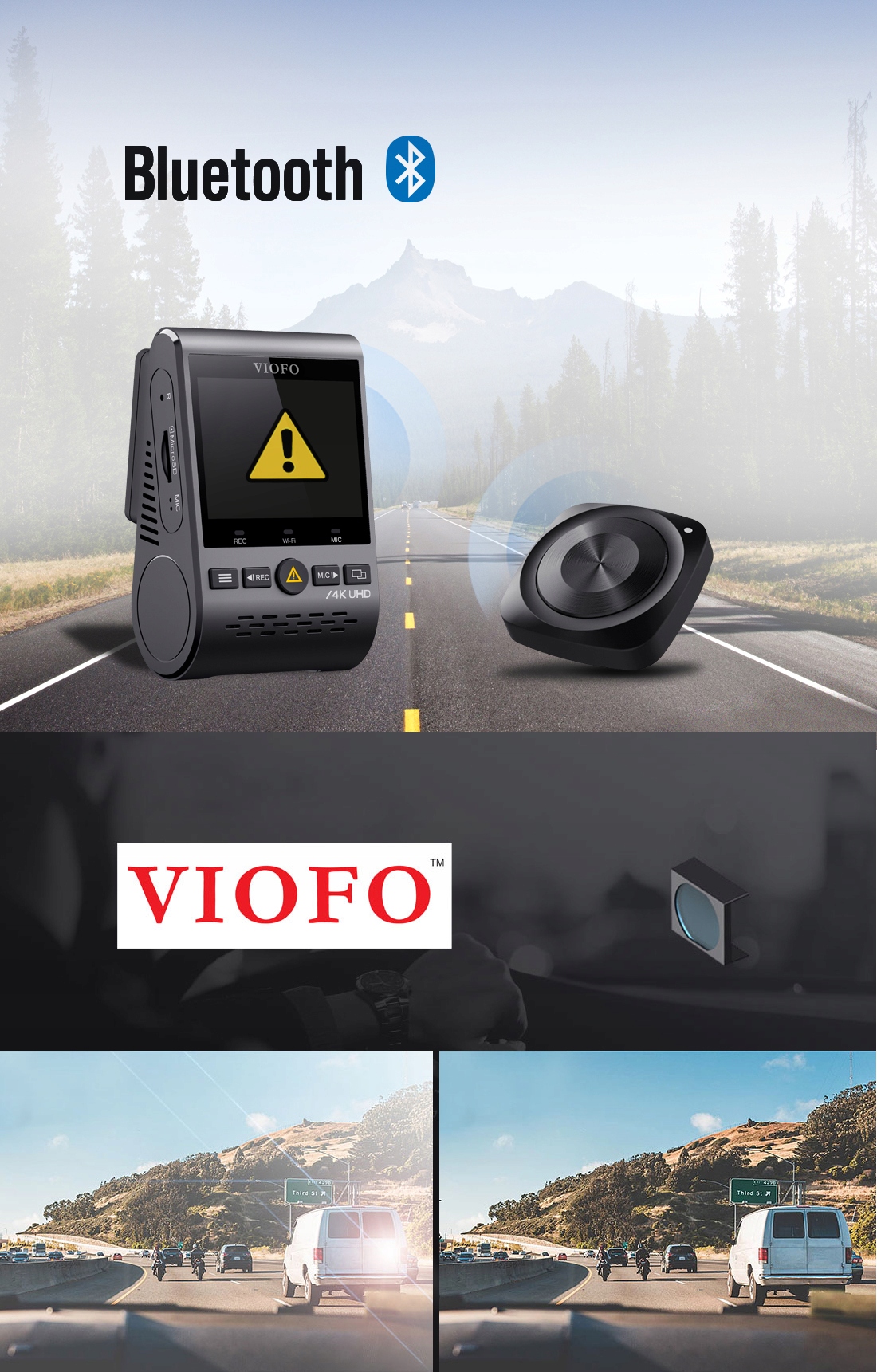 KAMERA REJESTRATOR VIOFO A129PRO DUO-G GPS WIFI 4K Cechy dodatkowe aparat automatyczny start czujnik ruchu czujnik wstrząsów dwie kamery HDR/WDR kodek H.264 nagrywanie dźwięku wyświetlacz