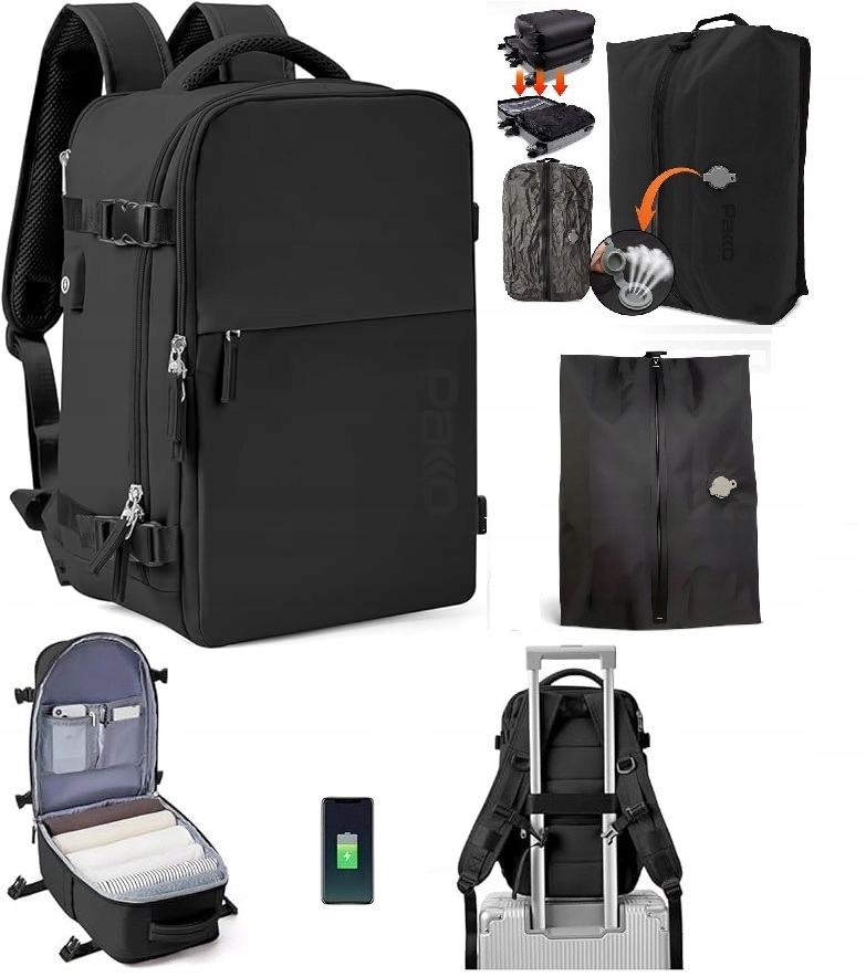 Batoh Příruční zavazadlo Usb Vakuový vak Kompresní Pakko 40x20x25 T708