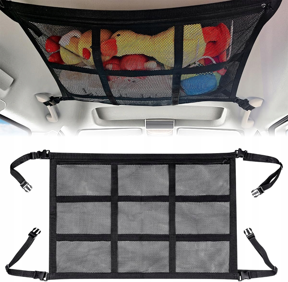 Porządna Duża Siatka Pod Sufitem Podwójna Dach Kieszeń Samochodu 90x65cm