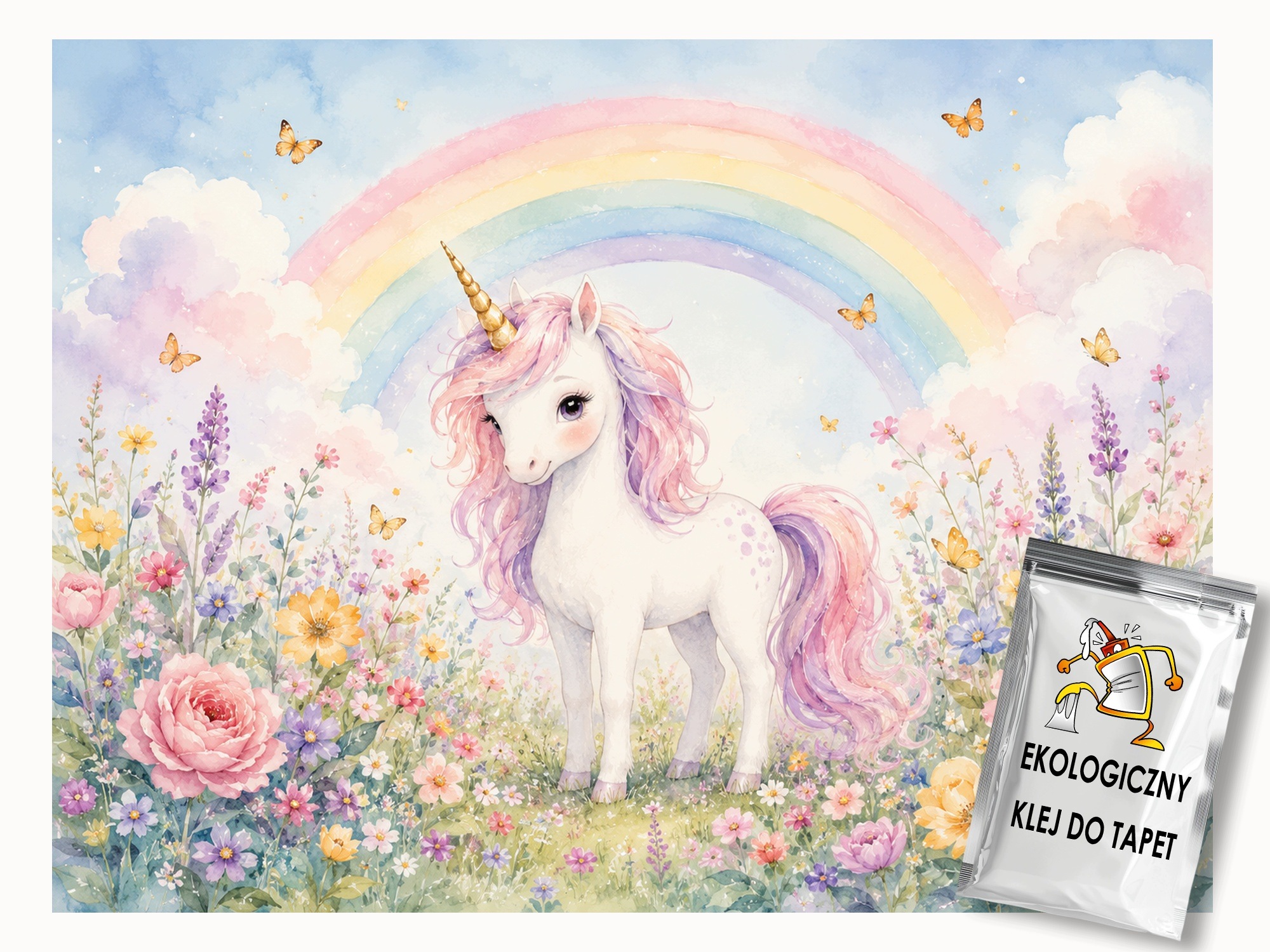 Fototapeta Flizelina Zahrada Květiny Jednorožec Duha Pohádka 300x280 155g