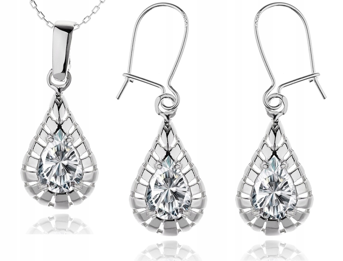 

Komplet Biżuterii Srebrne Łezki Z Cyrkoniami 925!