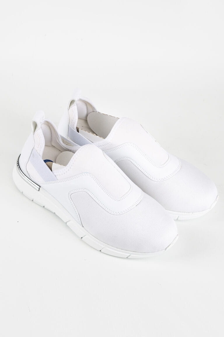 Buty medyczne sneakersy elastyczne ze srebrną wstawką białe 41