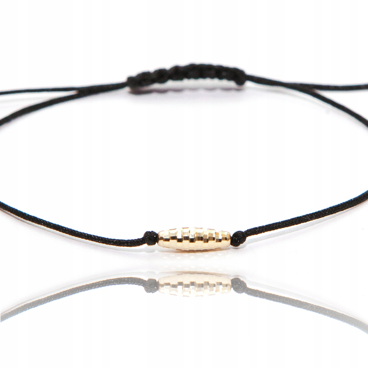 Zlatý náramek na provázku s podlouhlým válečkem, zlato 585, černý