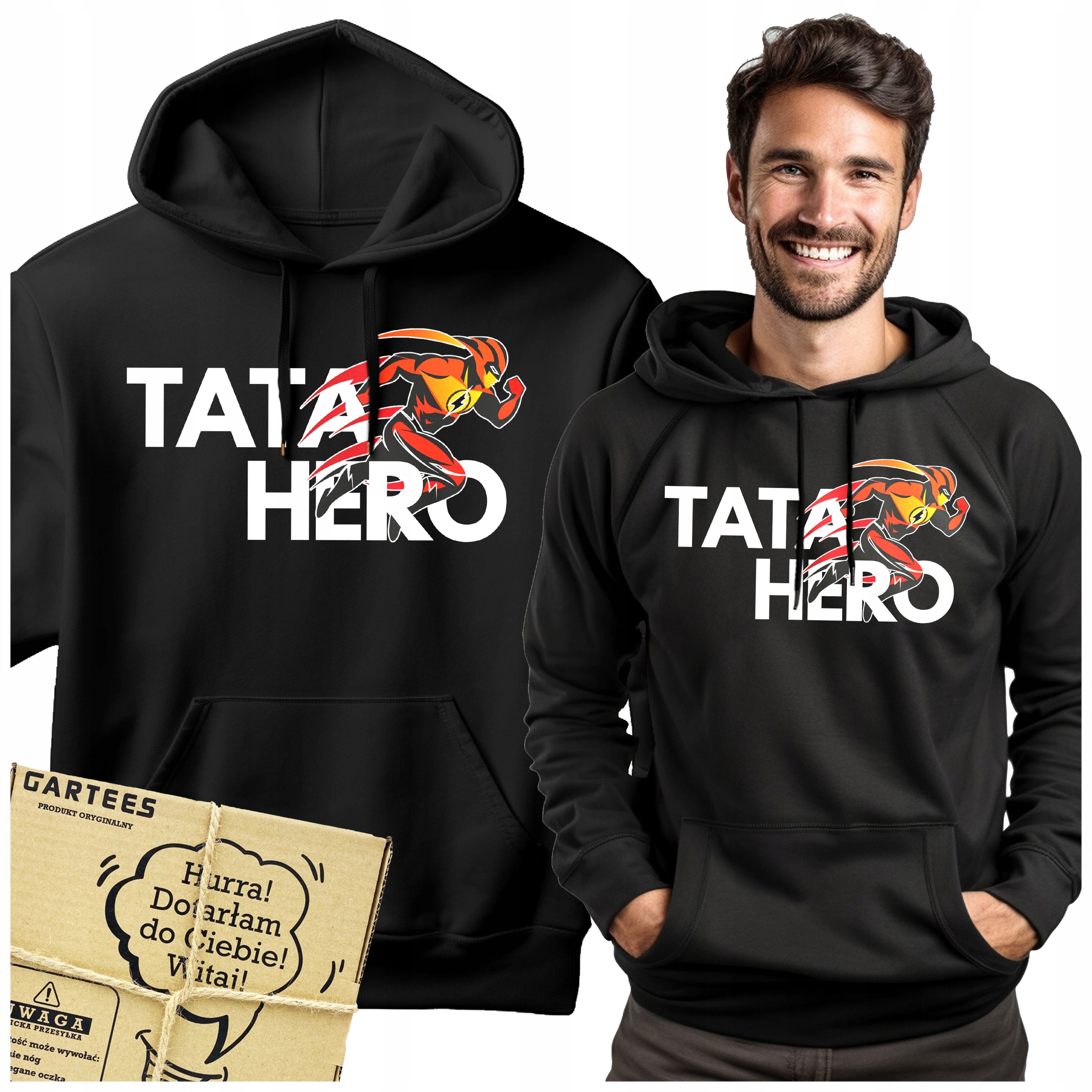 Pánská Mikina Kapuce S Potiskem Tata Hero Superhrdina Dárek Den Otců