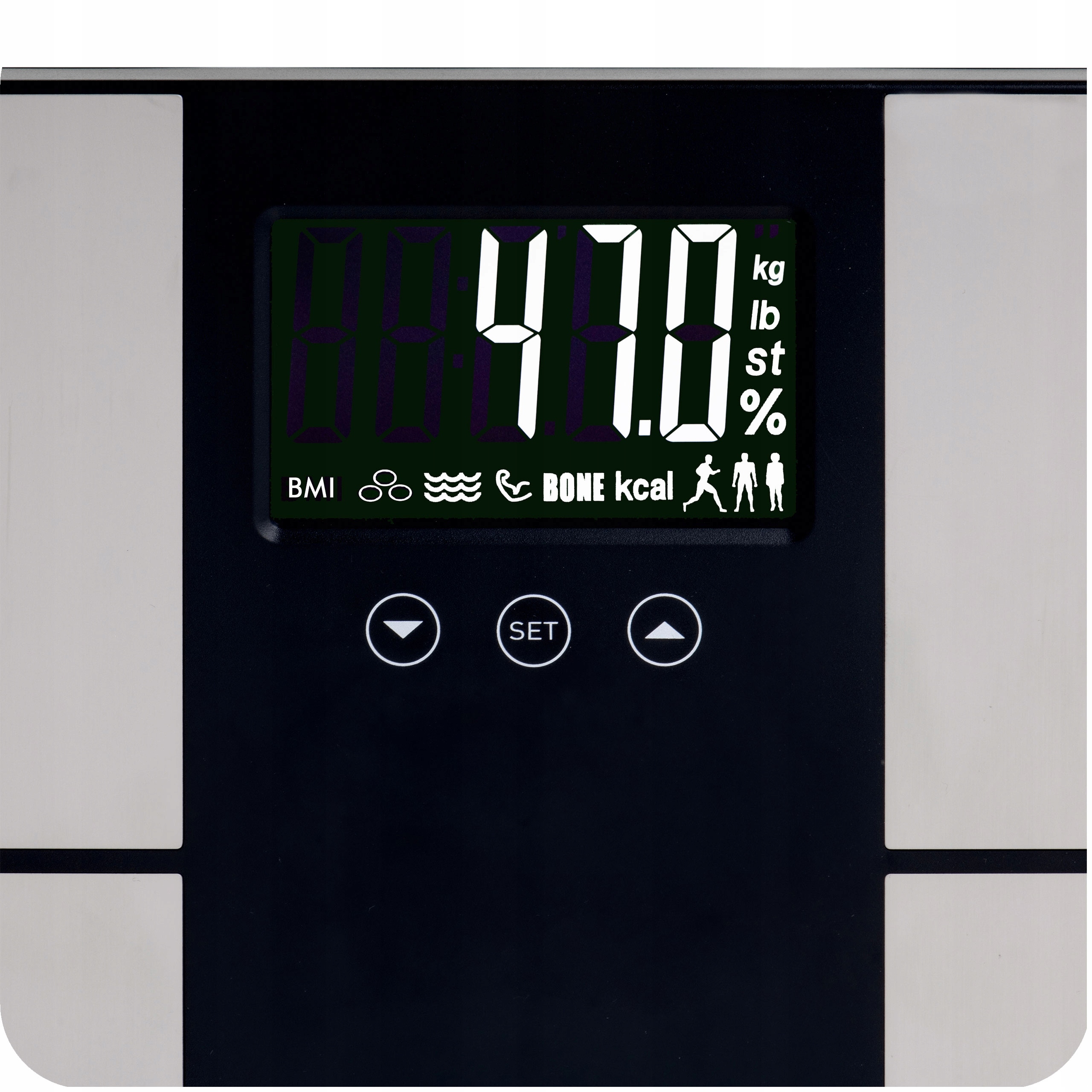 WAGA ŁAZIENKOWA ELEKTRONICZNA ANALITYCZNA Z POMIAREM TŁUSZCZU MAX 225kg Materiał platformy metal szkło