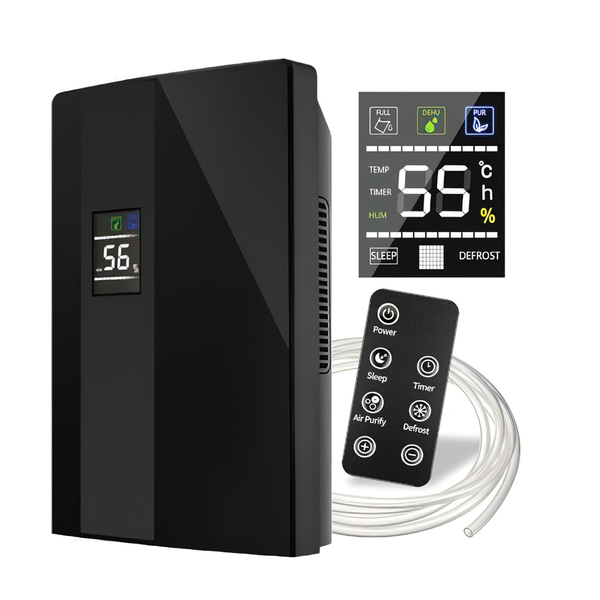 Osuszacz Powietrza Czarny 65W 2000ml 270ml/24h LCD Pilot Kraft&Dele, Kraft&