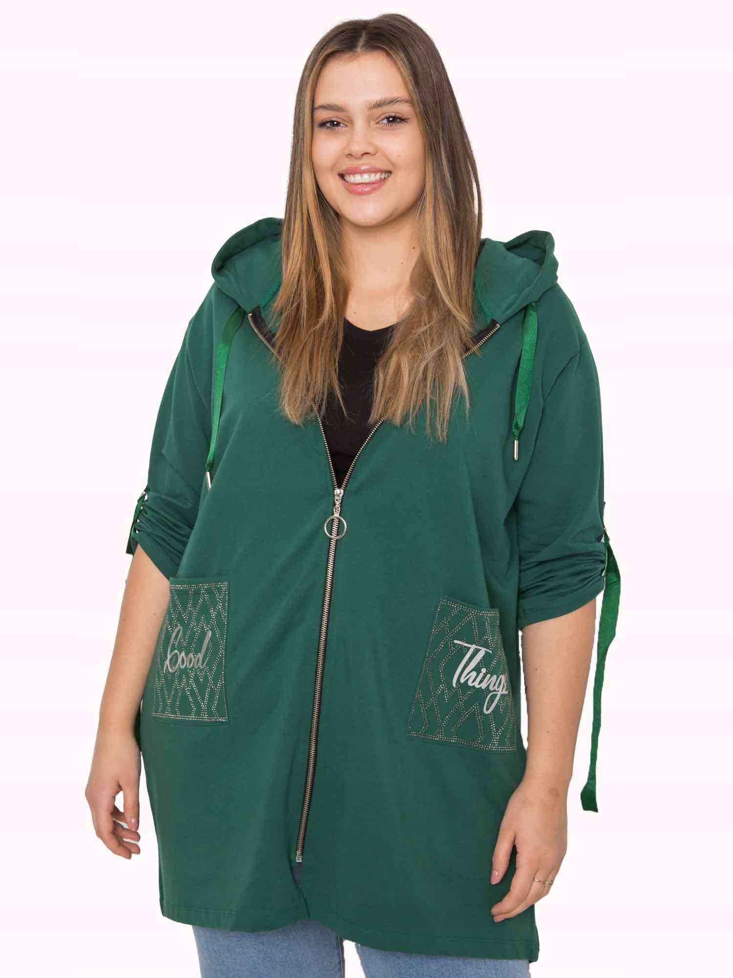 

Długa Bluza damska plus size na suwak z kapturem