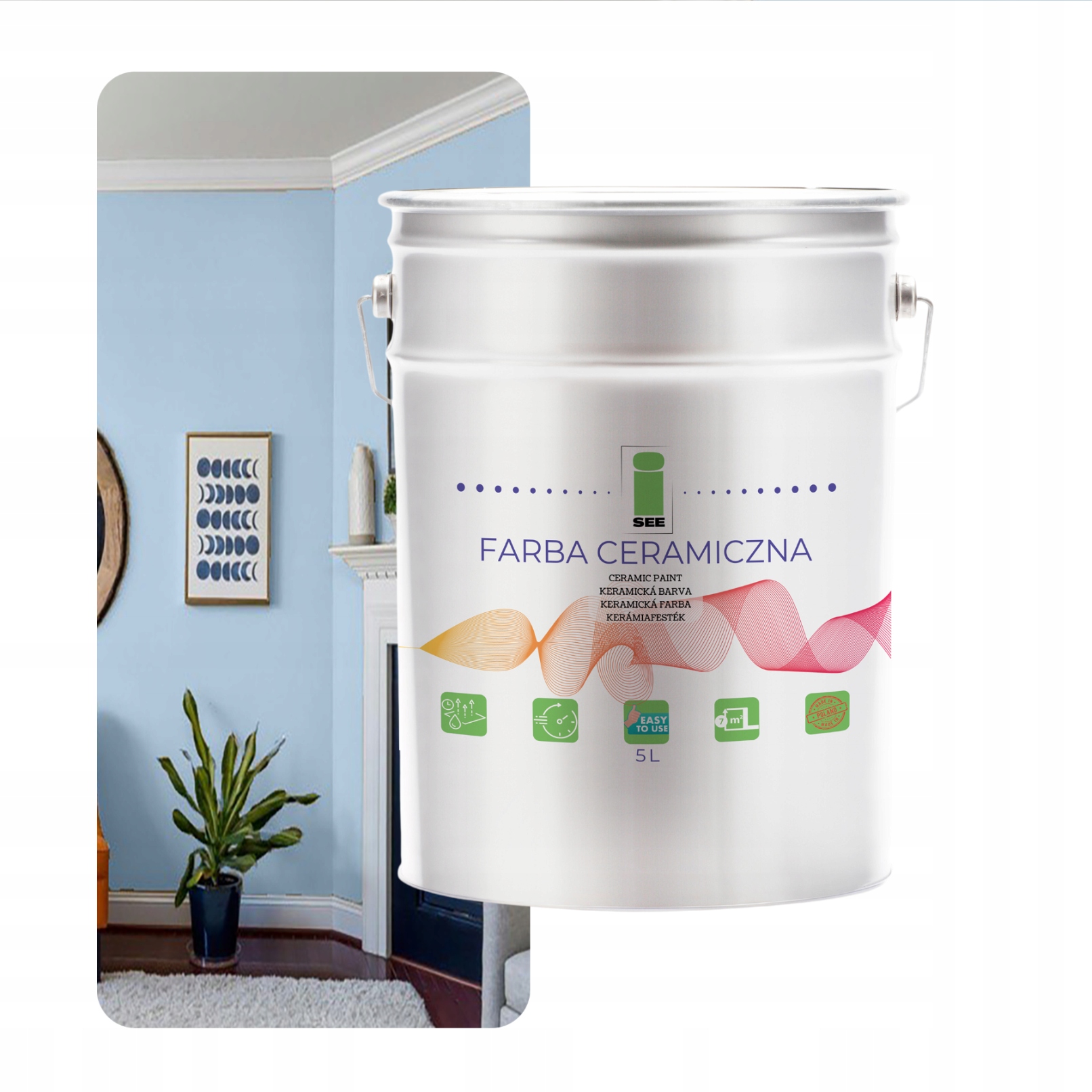 Keramická Farba Na Steny Umývateľná Modrá Nástenná 5 L Odolná Voči Škvrnám