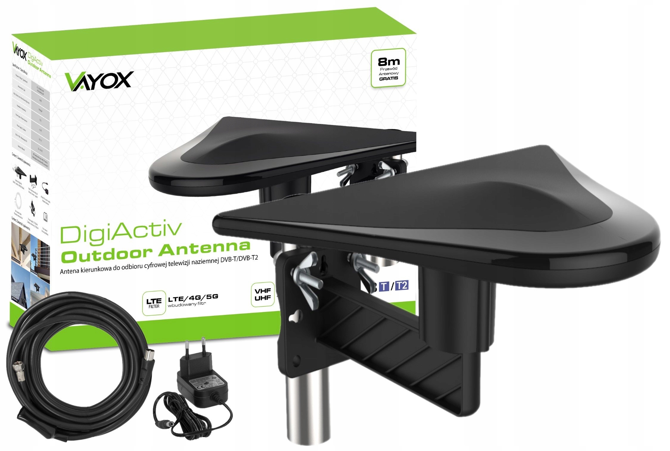 

Antena DVBT2 Aktywna Lte Tv Naziemna MUX8 Zestaw