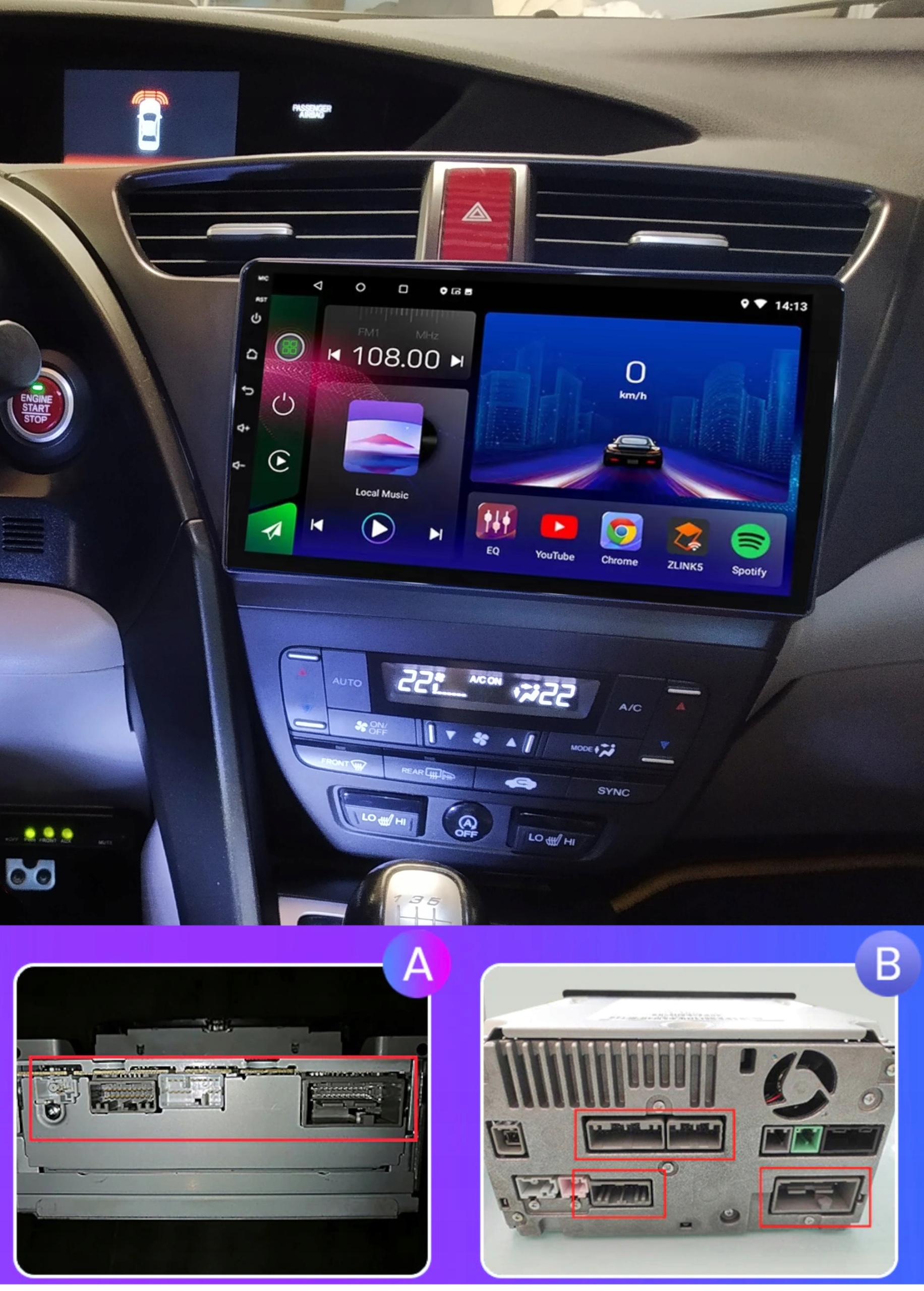 RADIO GPS ANDROID HONDA CIVIC 2012-2017 WIFI 16GB Funkcje ekran dotykowy odtwarzanie muzyki z iPhone'a/iPoda