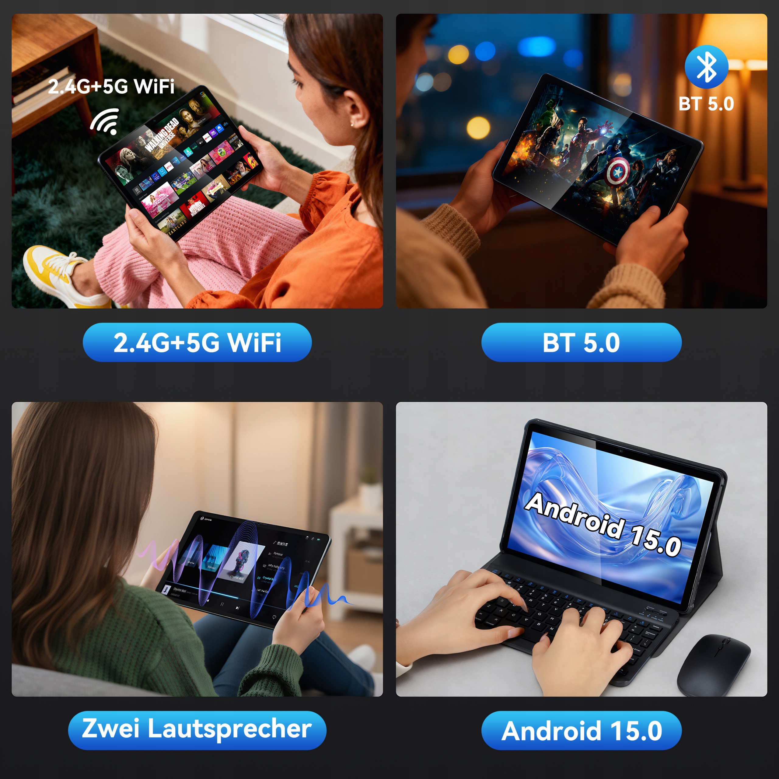 Tablet 11" 12 GB/128 GB Android 15 Octa-Core 16MP+8MP 8000mAh Kolor czarny