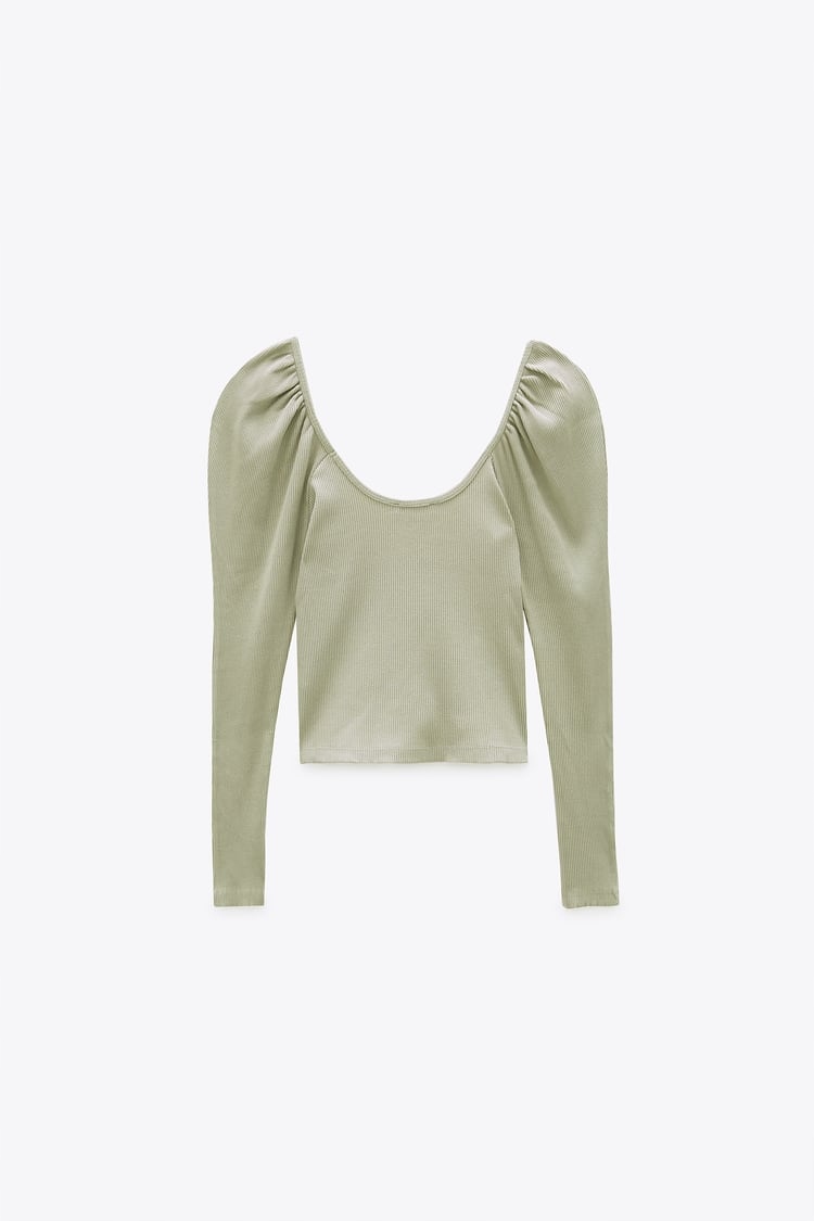 ZARA TOP Z BALONOWYM RĘKAWEM 0962645 Wzór dominujący bez wzoru