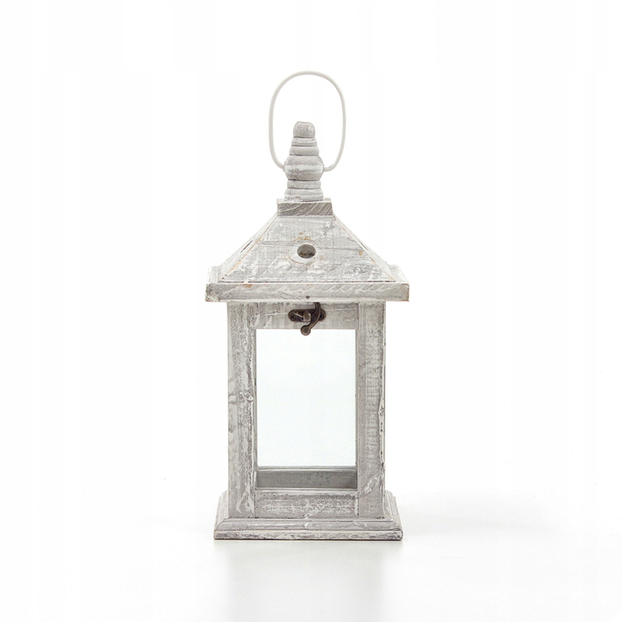 DREWNIANY RUSTYKALNY SZARY LAMPION NA ŚWIECZKĘ
