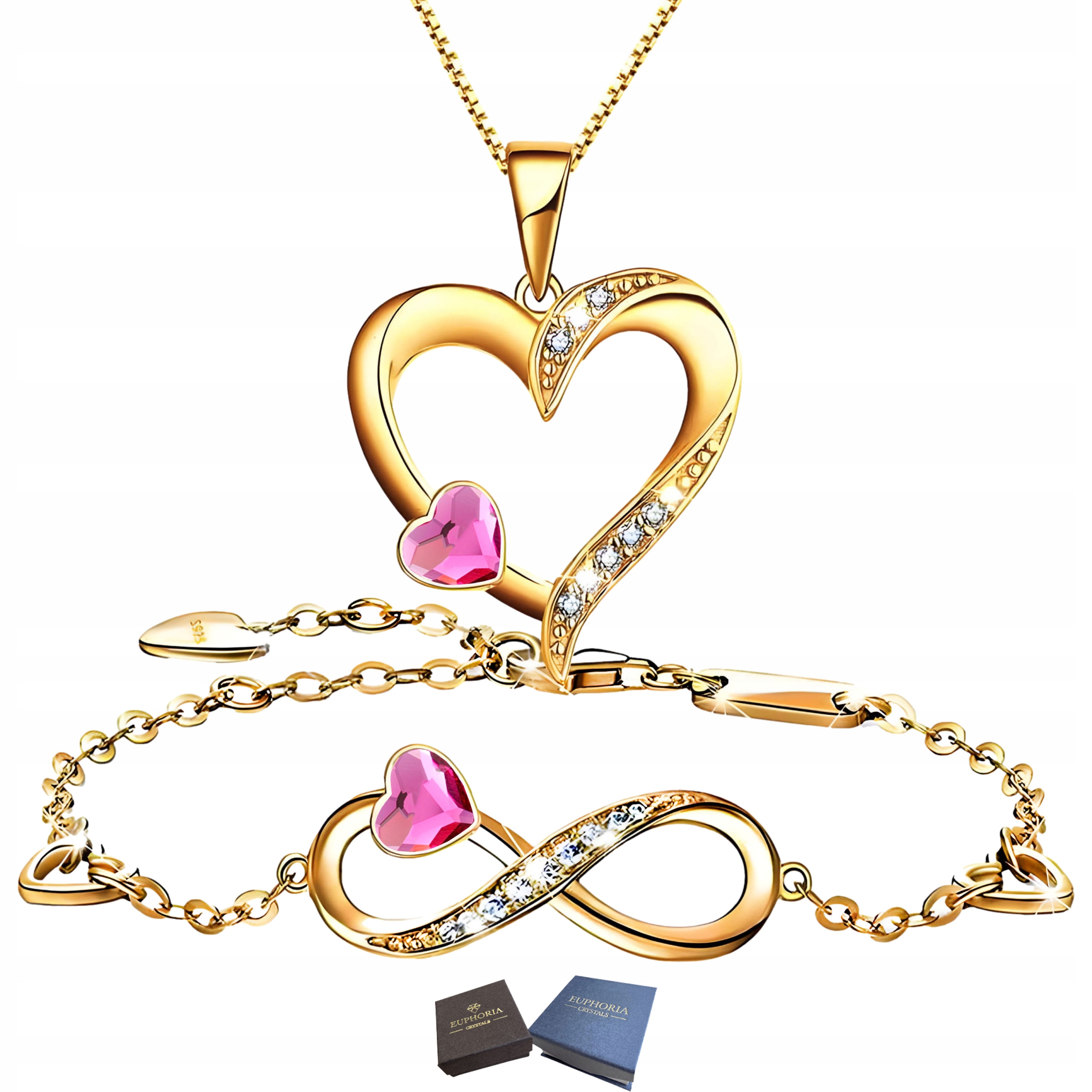 Zlatý komplet Náramek a náhrdelník se srdcem Stříbro 925 k narozeninám