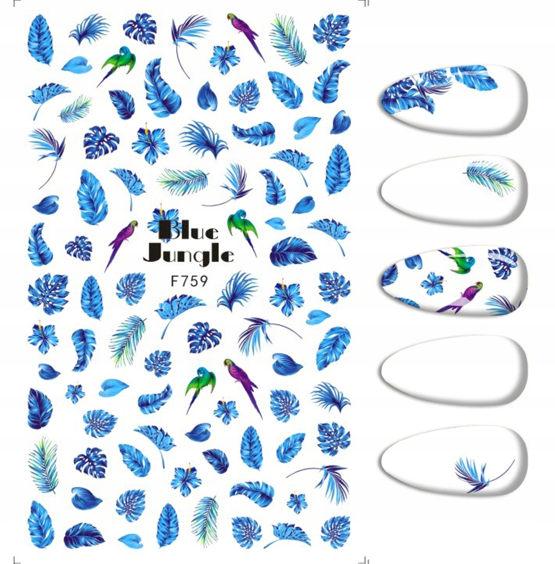 Naklejki do zdobienia Paznokci Wzory PAPUGA LIŚCIE