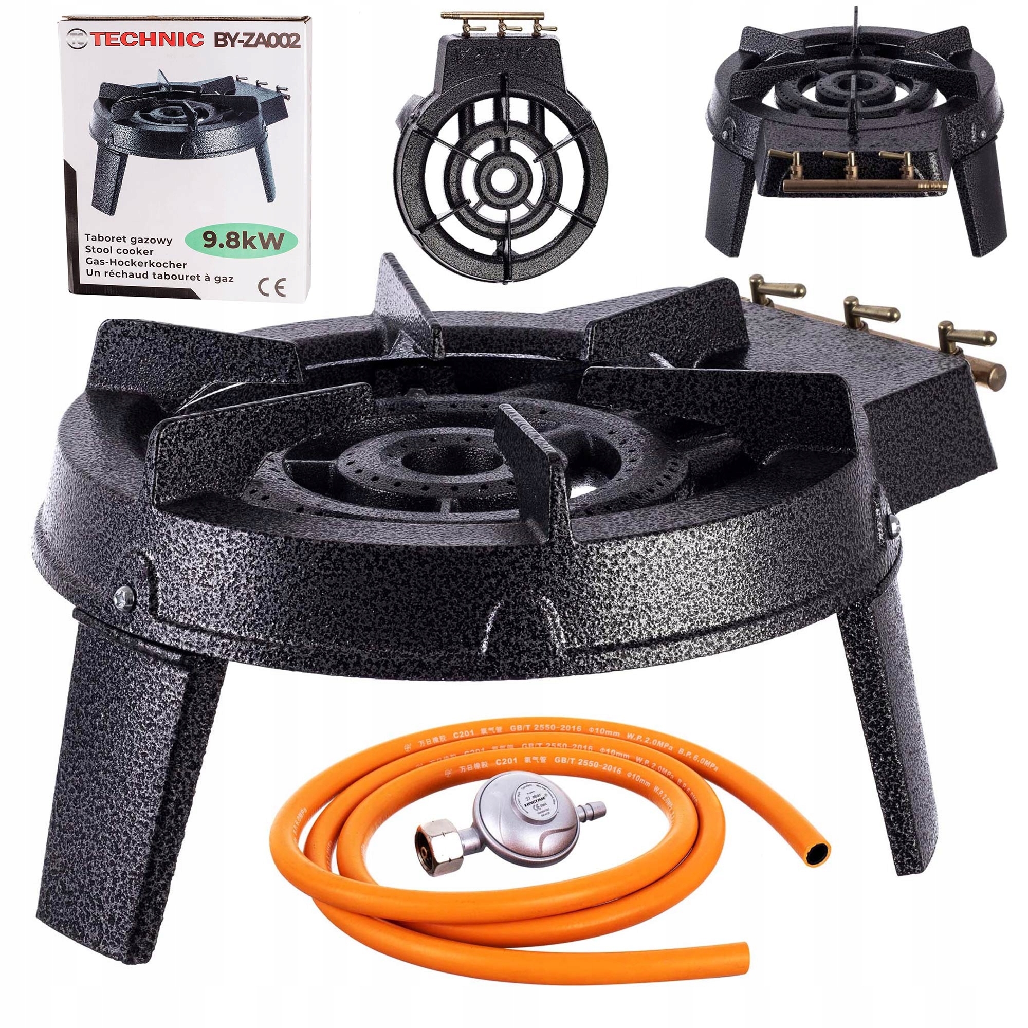 Plynový vařič Taboret Litina 9,8 kW Propan/butan Reduktor Hadice