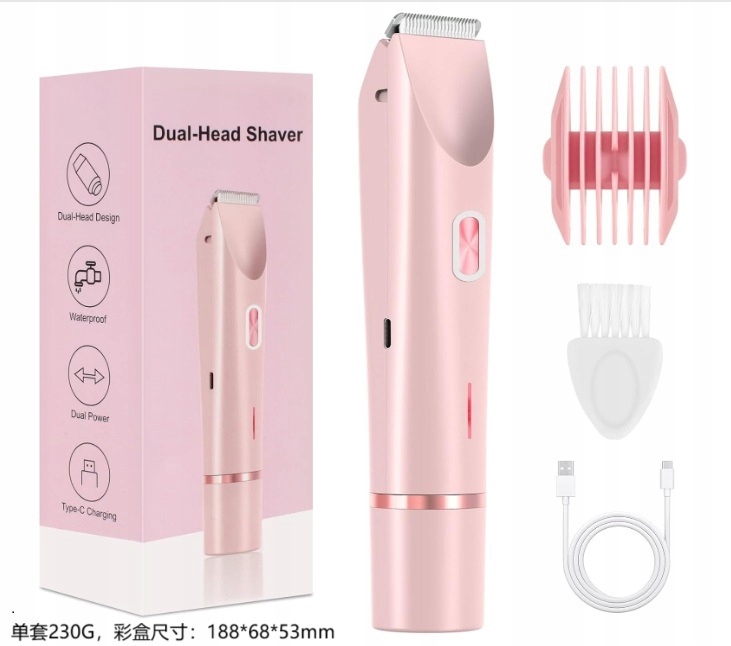 Růžová dvojitá elektrická hlava Podpachy – soukromý zastřihovač 2 v 1