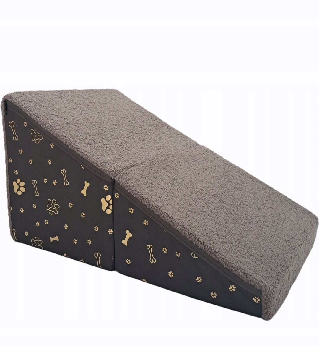 Schody podest dla psa kota 2w1 Pufa rampa Złote Kostki+boucla Czekolada