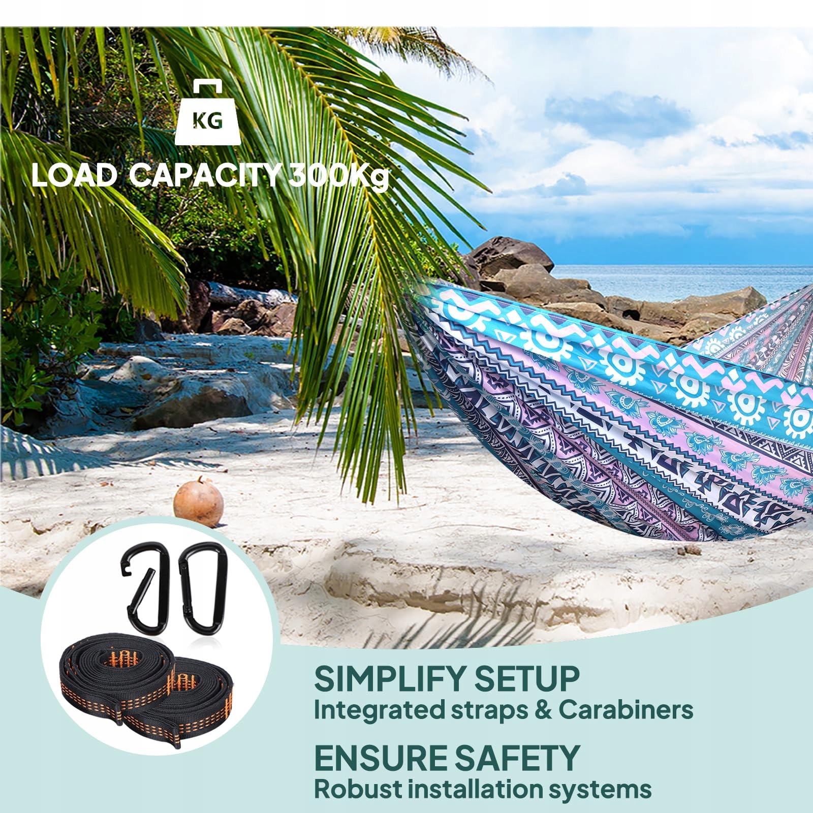 NATUREFUN Lekki Hamak Campingowy 300 kg 275x140 cm Oddychający Niebieski Ró — miniatura 5