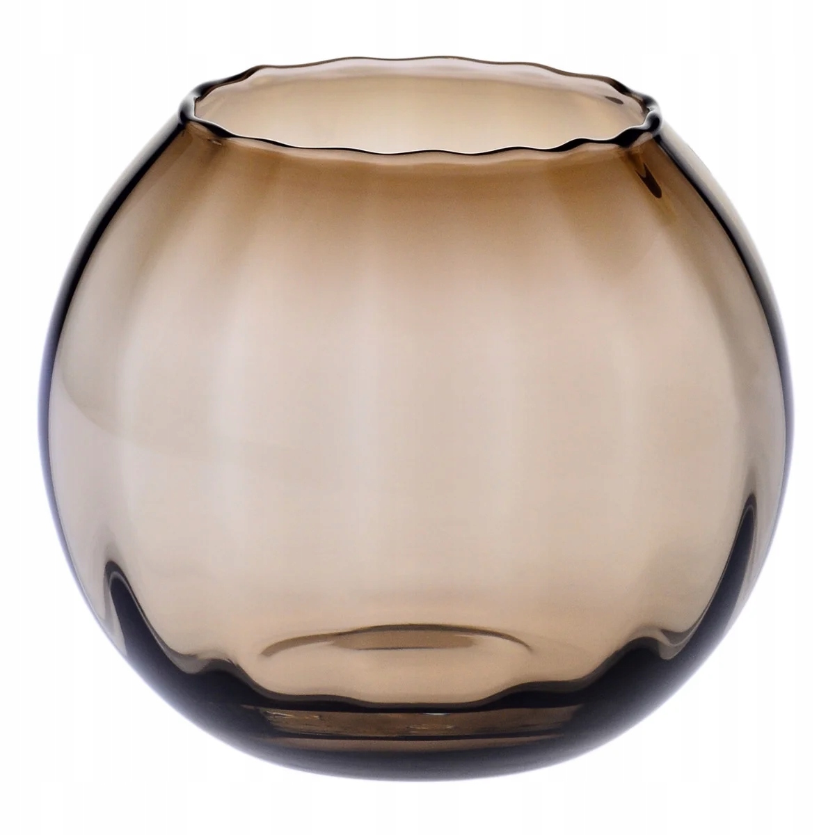 Skleněná váza hnědá Krosno s ryhovanou koulí 15,5 cm, kulovitá na květiny