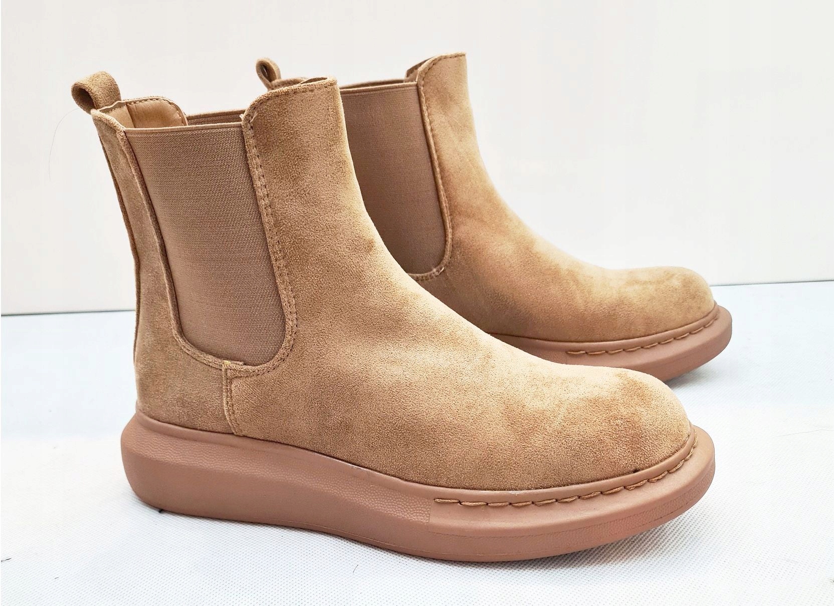 BRĄZOWE PŁASKIE ZAMSZOWE BOTKI BUTY SZTYBLETY 37 Wysokość obcasa/platformy 3 cm