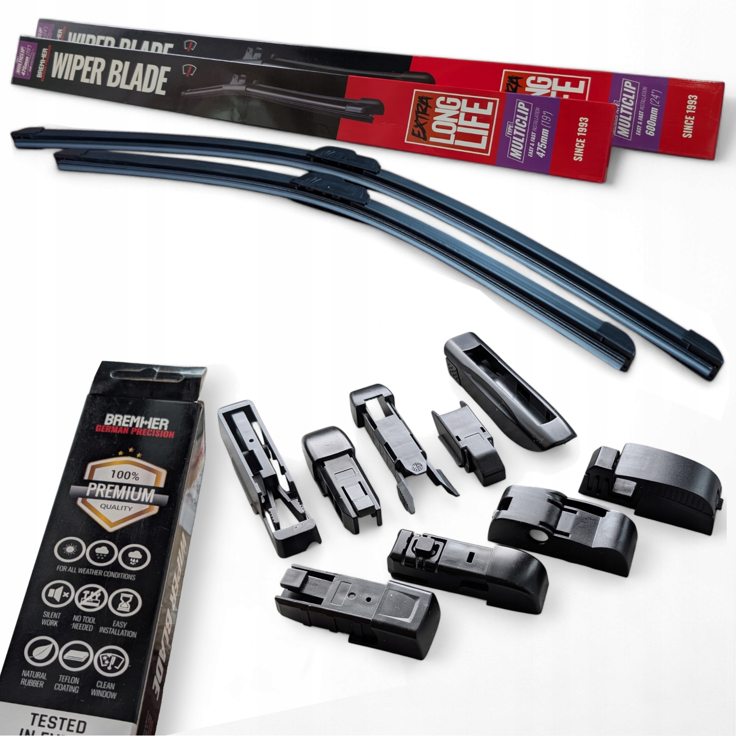 Komplet 2X Pióro Wycieraczki Płaskie Przód Bremher 600MM 475MM Multiclip