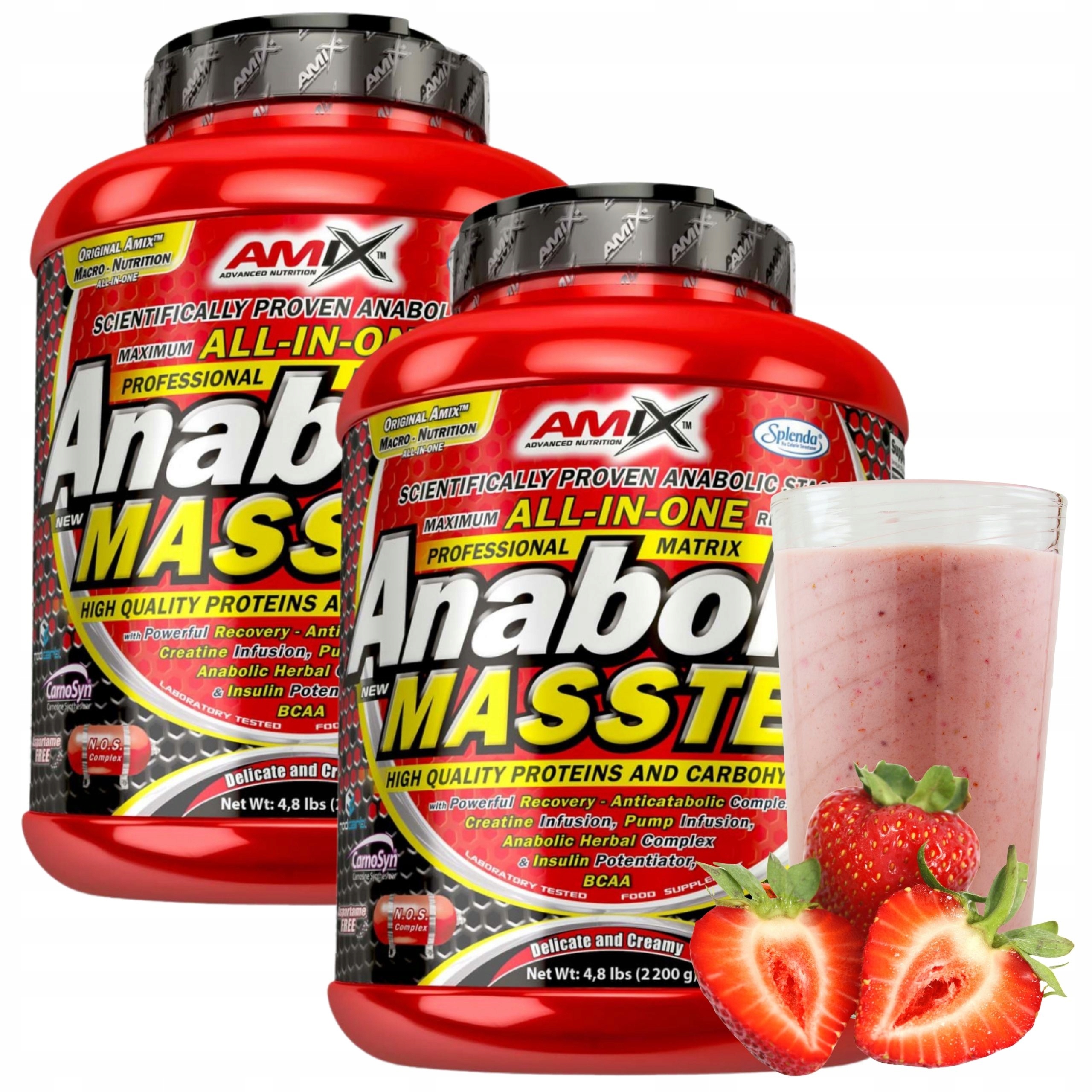 Sada kondicionérů na hmotu 2200 g Bulk Gainer Protein Mix Kreatin Carbs Jahoda