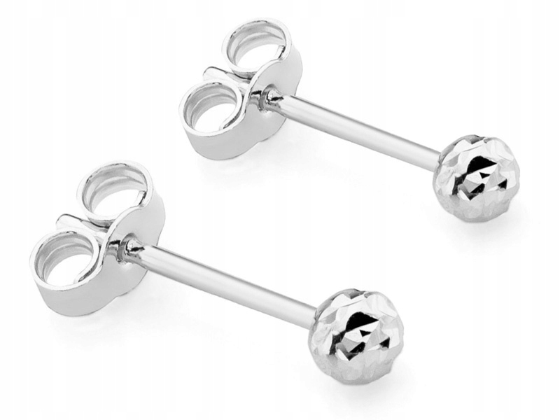 Biało Złote Kolczyki Diamentowane pr. 585 Kulki Kuleczki 3mm Na Sztyft 14k