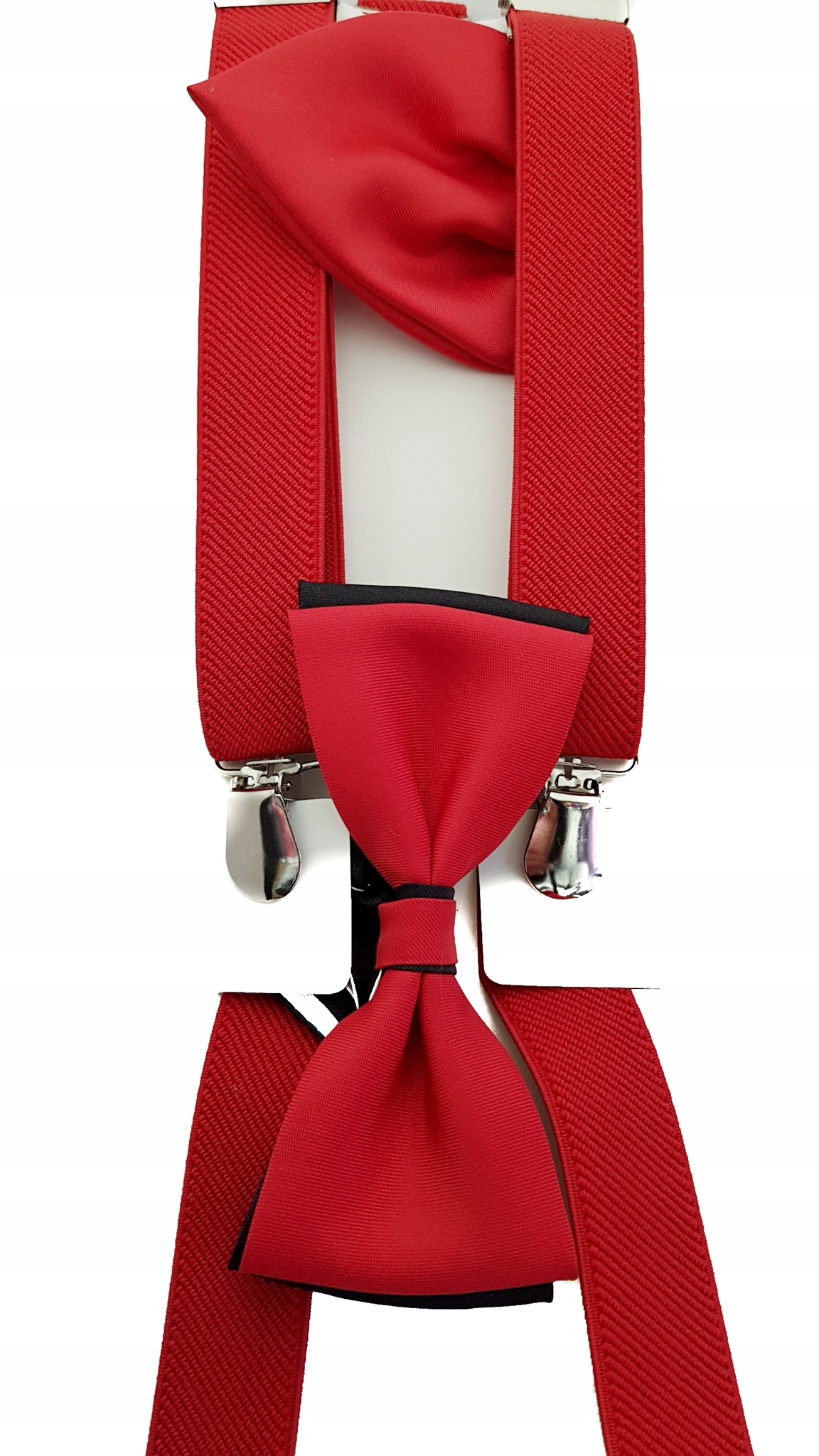 

Komplet Czerwono Czarny Szelki I Mucha Poszetką