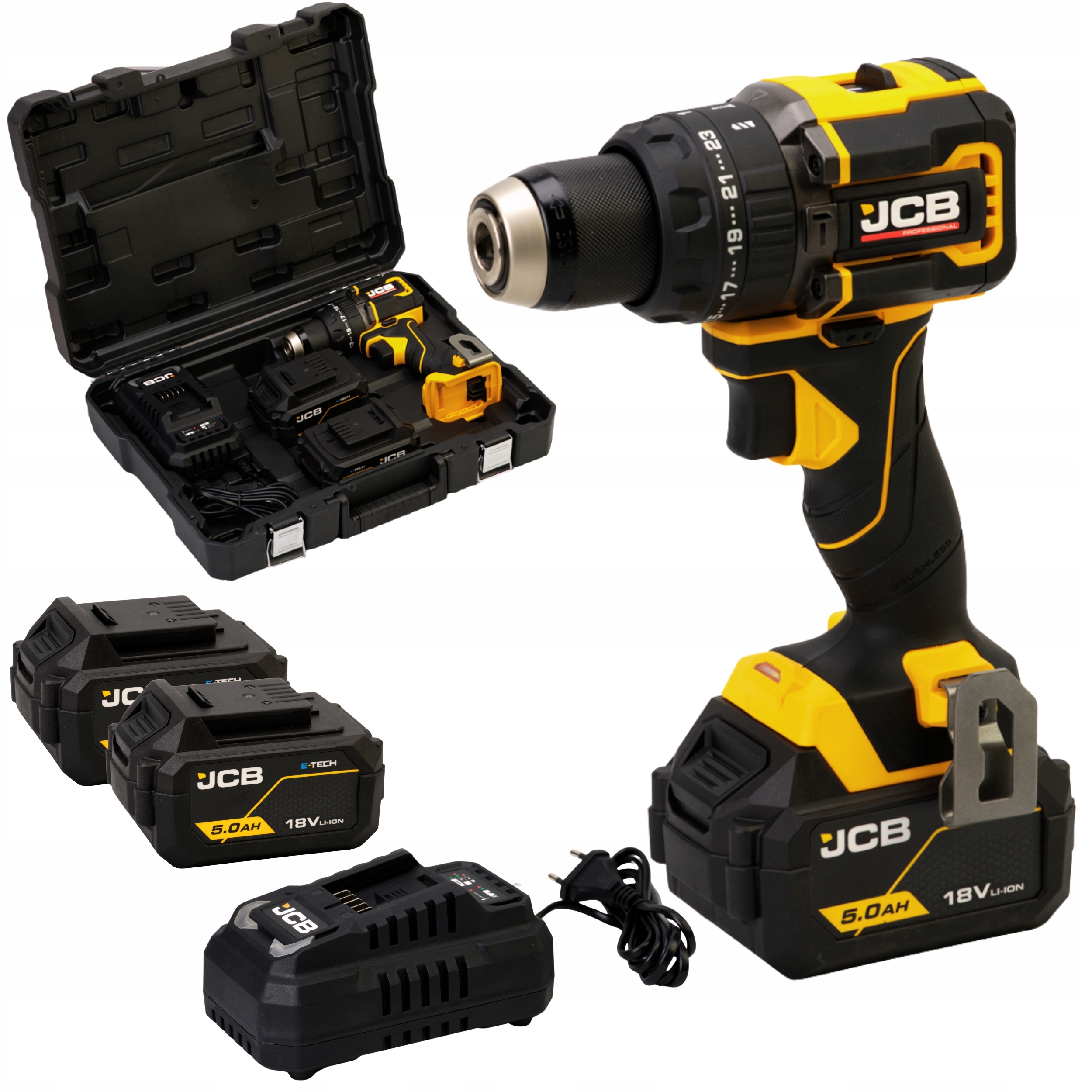 Sada Kompaktná aku vŕtačka Jcb 75Nm Udar 2x akumulátor 5.0Ah nabíjačka