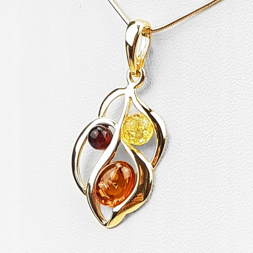 Zlatý Přívěsek list z Jantaru Stříbro řetízek Zmijka náhrdelník Pozlacený